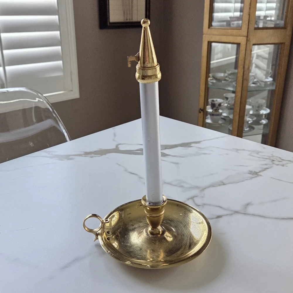 Baldwin Brass Chamberstick Candle Holder with‎ Snuffer Finger Loop Made in USA